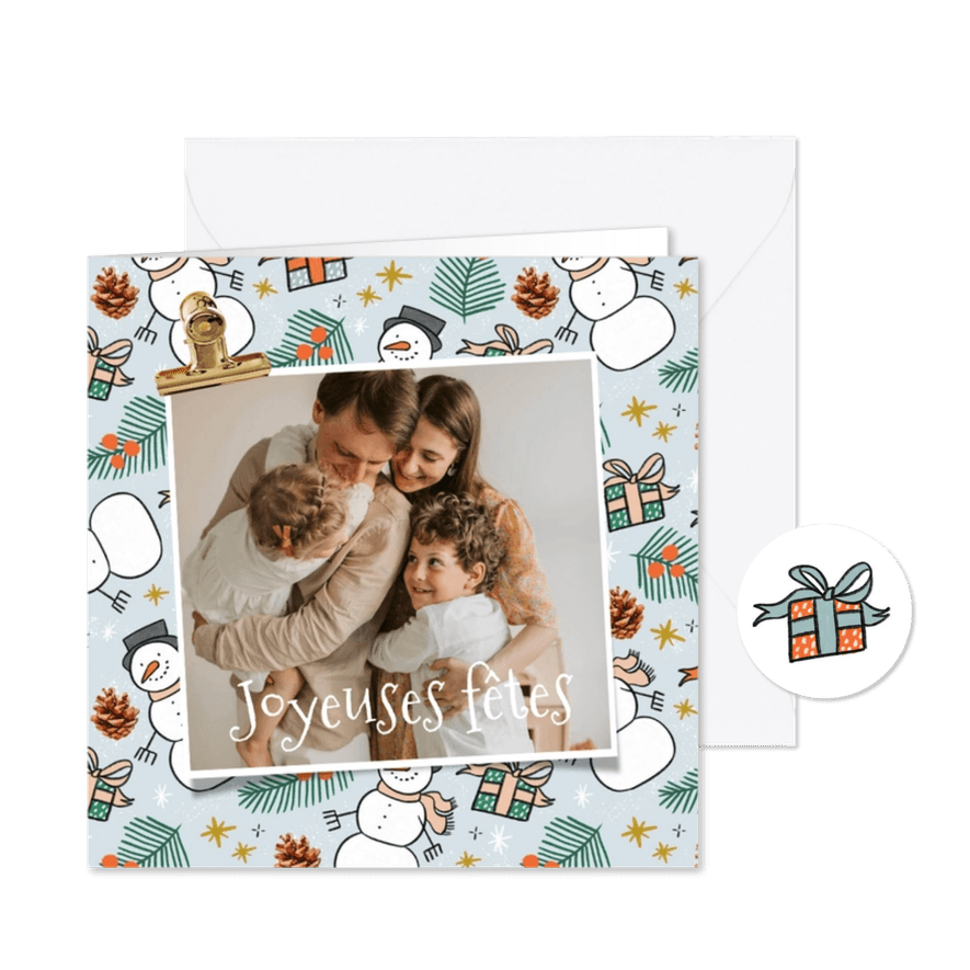 Franse nieuwjaarskaart patroon sneeuwpop foto - Kaartimpressie