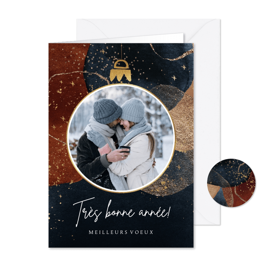 Franse nieuwjaarskaart watercolour elementen goudlook foto - Kaartimpressie