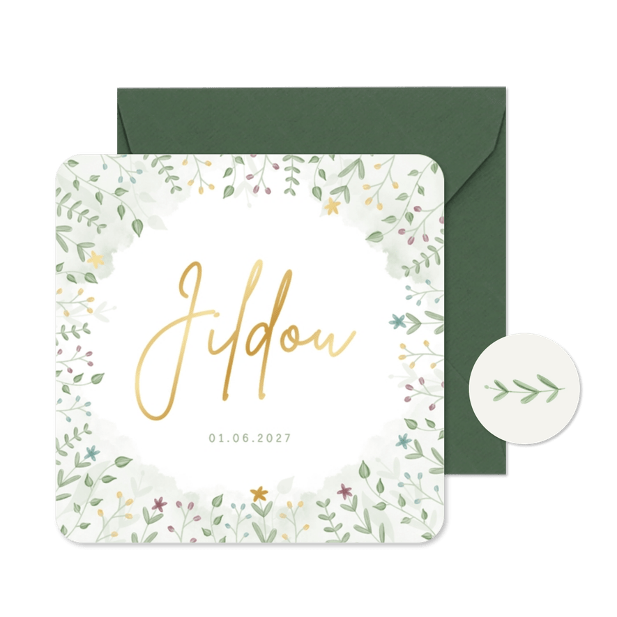 Fries geboortekaartje met gekleurde bloemetjes - Kaartimpressie