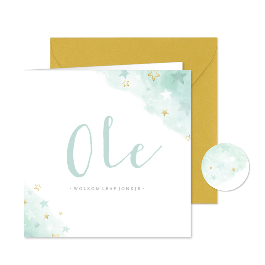 Fries geboortekaartje voor een jongen sterren waterverf - Kaartimpressie