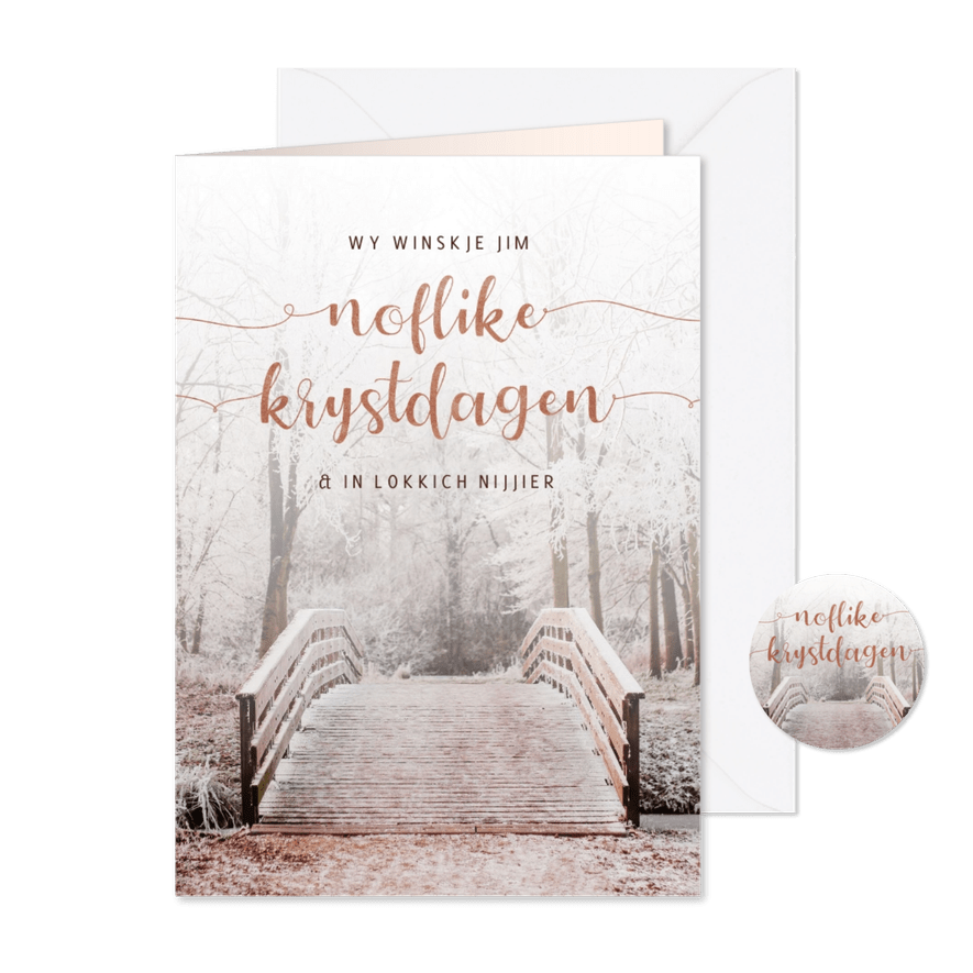Fries kerstkaartje noflike krystdagen besneeuwd bos - Kaartimpressie