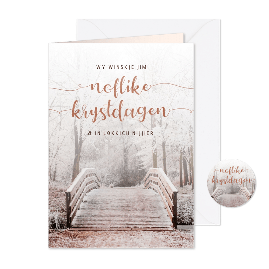 Fries kerstkaartje noflike krystdagen besneeuwd bos - Kaartimpressie