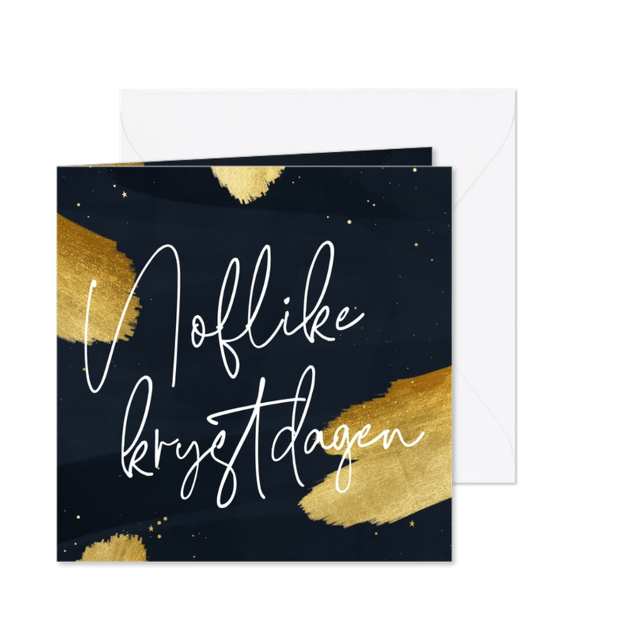Friese kerstkaart noflike krystdagen donkerblauw goud - Kaartimpressie