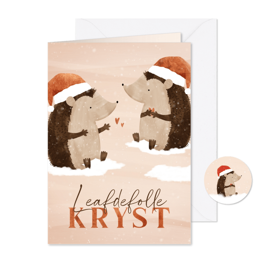 Friese kerstkaart twee egeltjes en Leafdevolle Kryst - Kaartimpressie