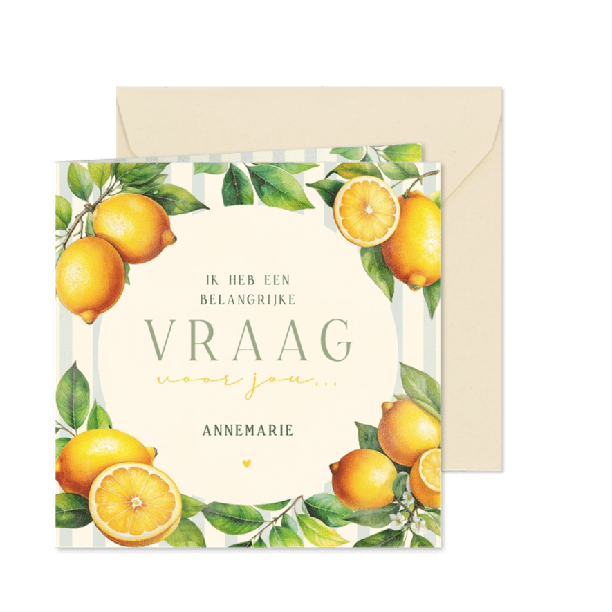 Fruitige trouwkaart wil je mijn getuige zijn met citroenen - Kaartimpressie