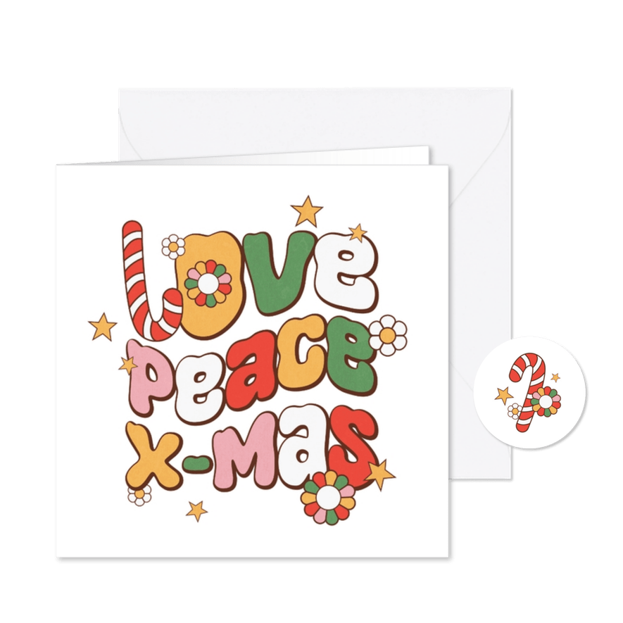 Funky groovy kerstkaart typografie flower power xmas - Kaartimpressie