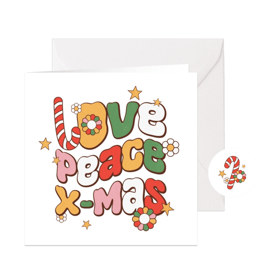 Funky groovy kerstkaart typografie flower power xmas - Kaartimpressie