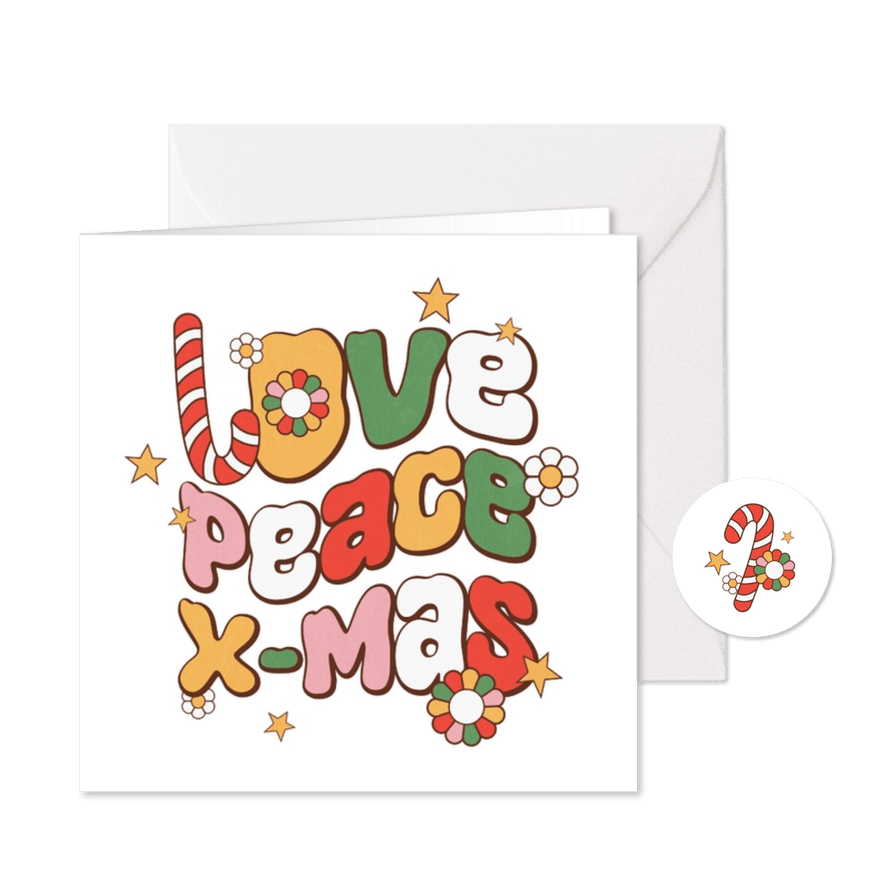 Funky groovy kerstkaart typografie flower power xmas - Kaartimpressie