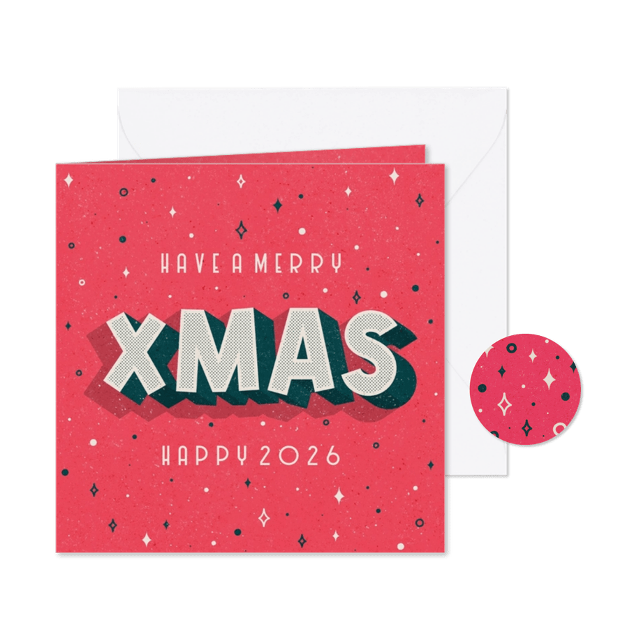 Funky kerstkaart XMAS retro - Kaartimpressie