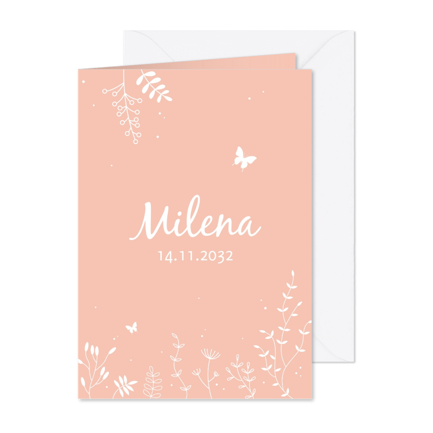 Geboorte - Botanisch met vlinder - Kaartimpressie