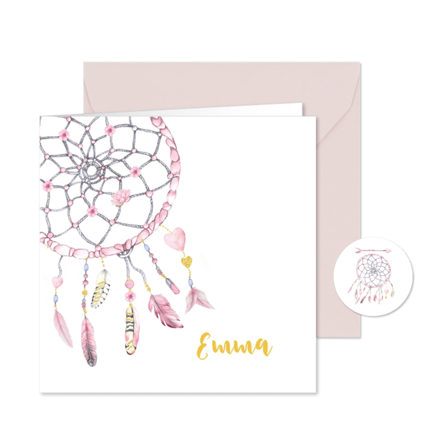 Geboorte dreamcatcher veertjes - Kaartimpressie
