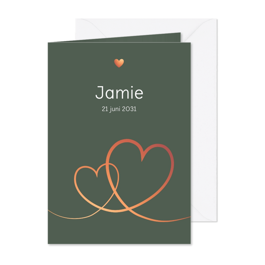 Geboorte - Eenvoudig harten in koperlook - Kaartimpressie