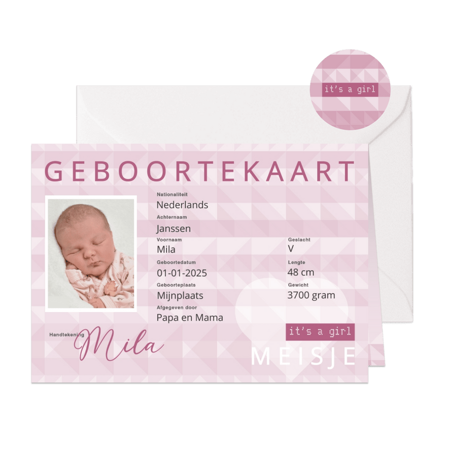 Geboorte identiteitskaart  meisje - Kaartimpressie