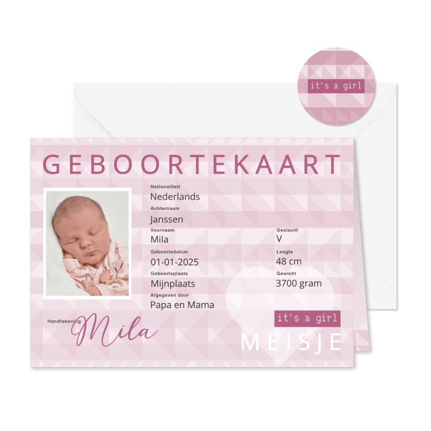 Geboorte identiteitskaart meisje - Kaartimpressie