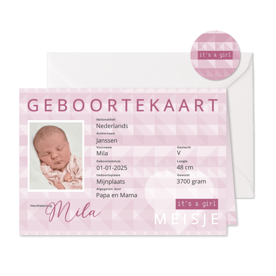 Geboorte identiteitskaart  meisje - Kaartimpressie