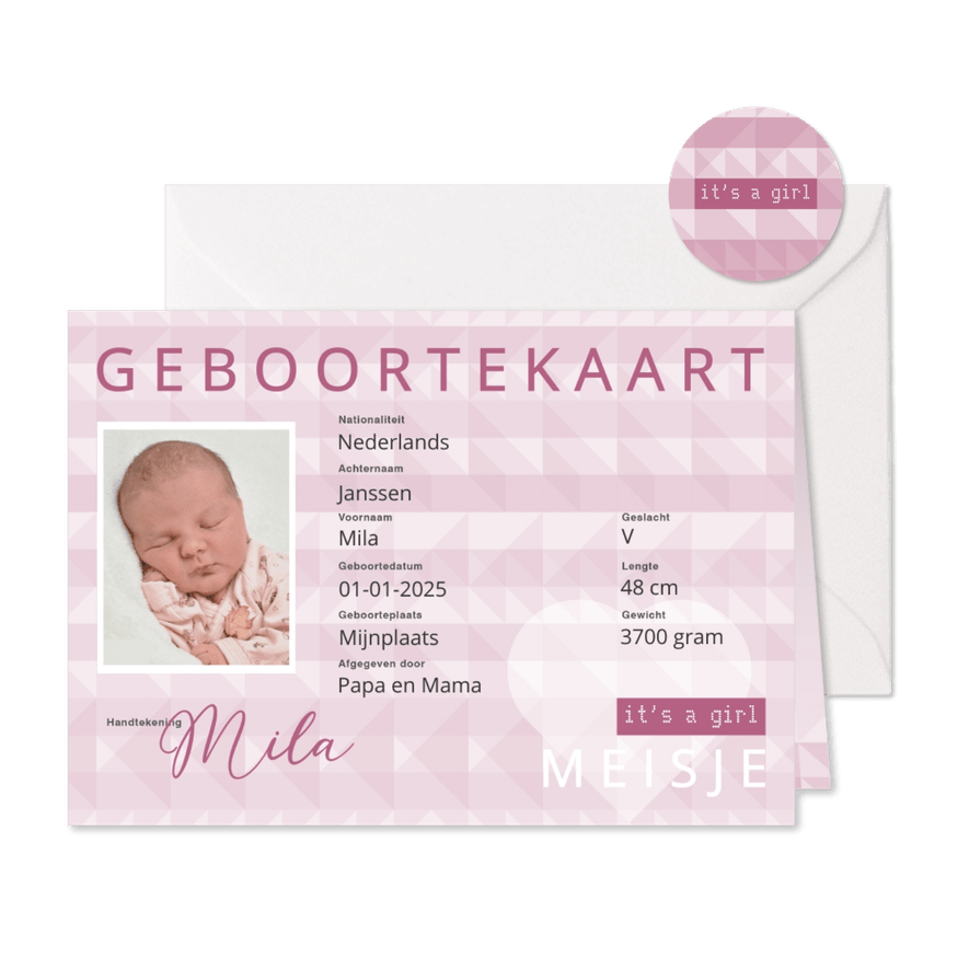 Geboorte identiteitskaart meisje - Kaartimpressie