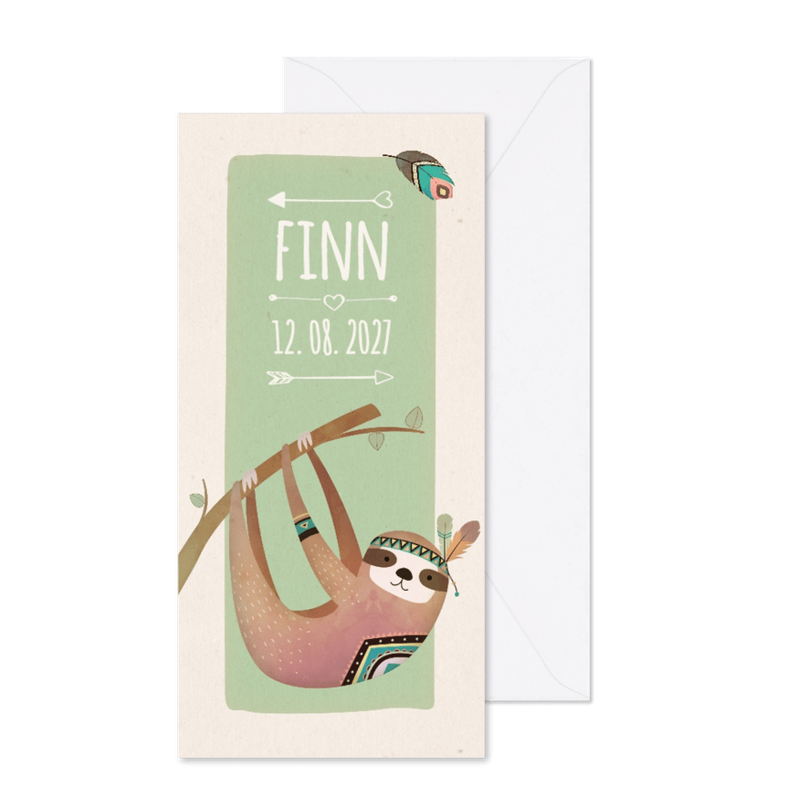 Geboorte indiaan luiaard langwerpig - BK - Kaartimpressie