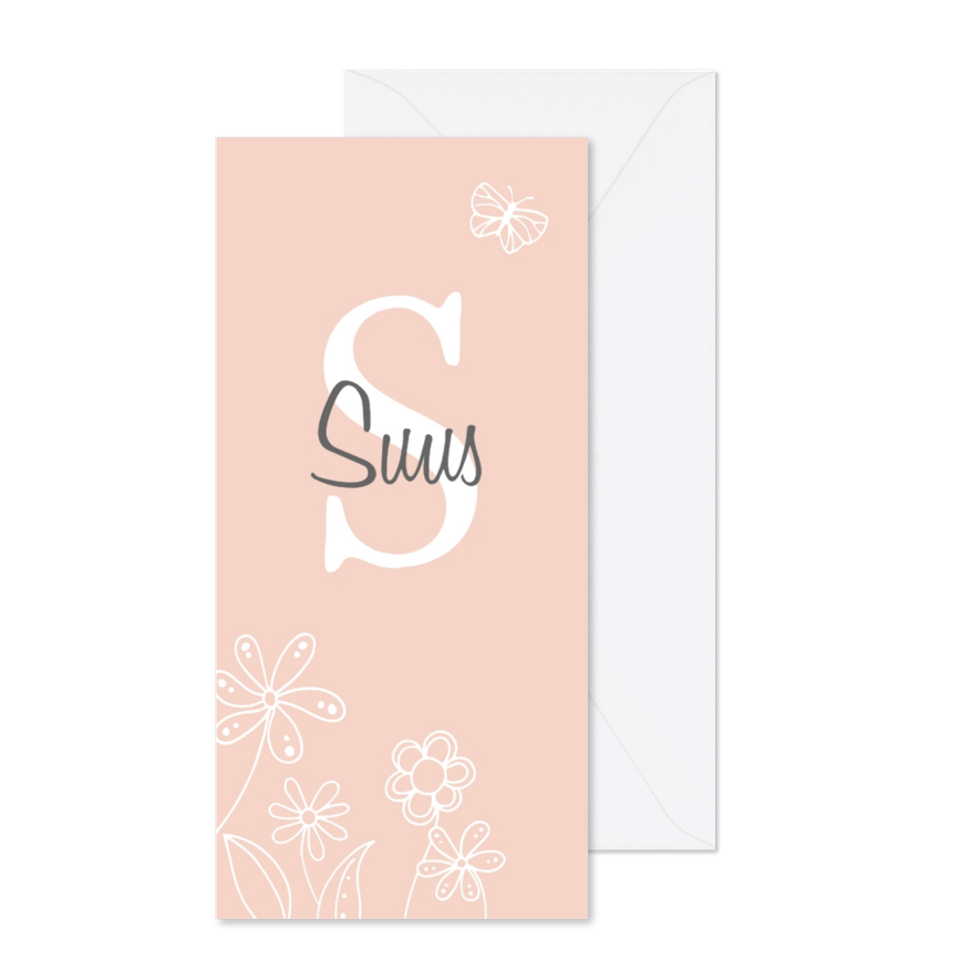 Geboorte initialen vlinder bloemen - Kaartimpressie