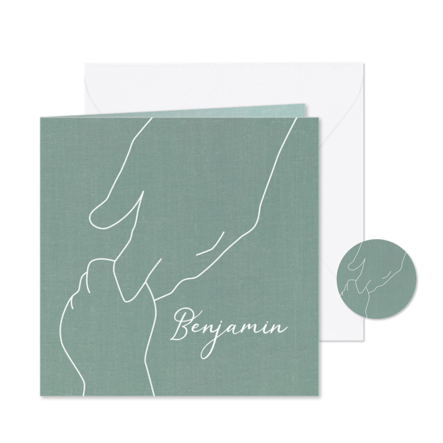 Geboorte jongen getekende handen groen - Kaartimpressie