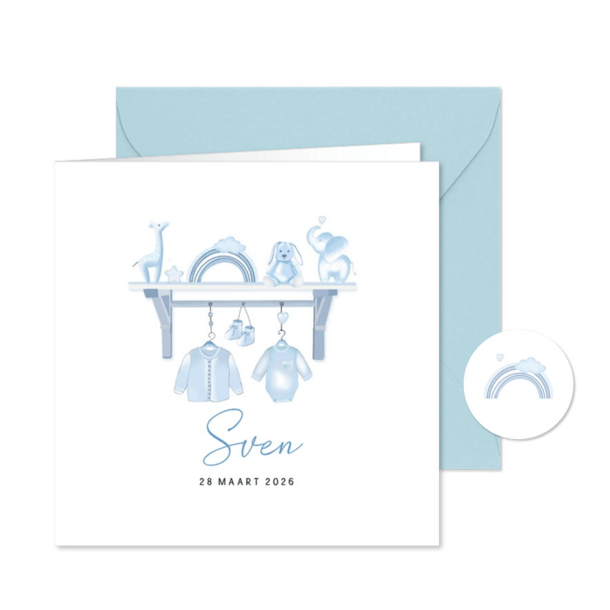 Geboorte jongen plankje babyspulletjes - Kaartimpressie