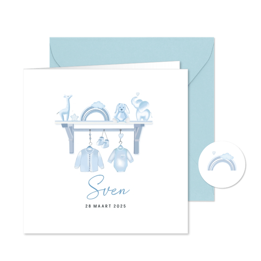 Geboorte jongen plankje babyspulletjes - Kaartimpressie