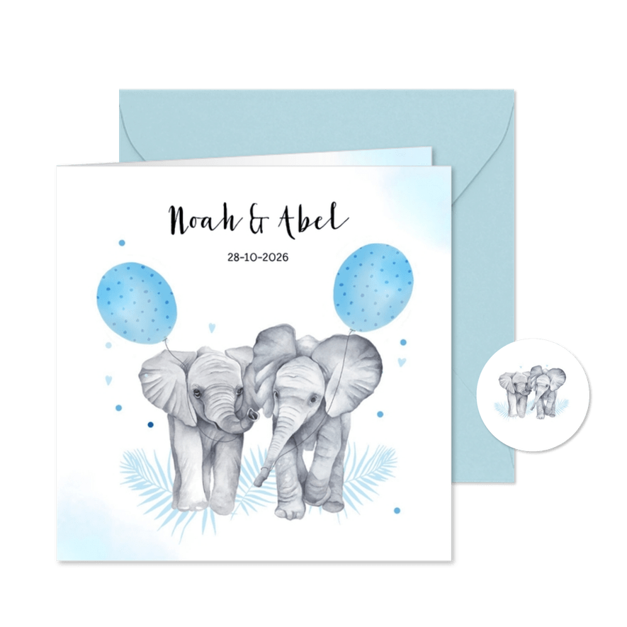 Geboorte jongetjes olifantjes - Kaartimpressie