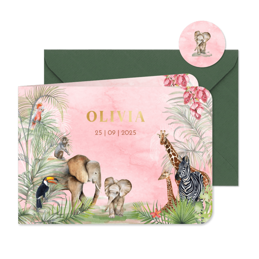 Geboorte meisje jungle vintage - Kaartimpressie