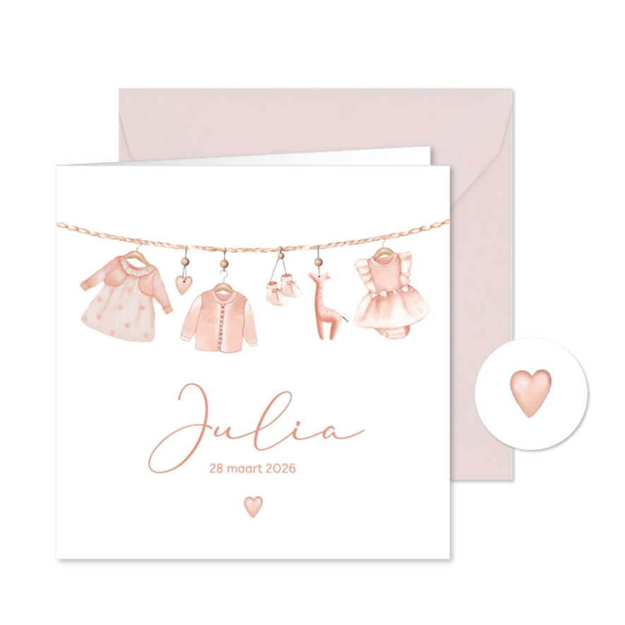 Geboorte meisje waslijntje babykleertjes - Kaartimpressie