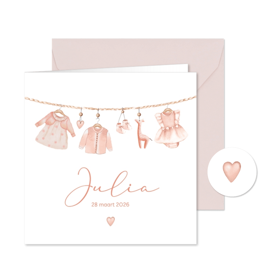 Geboorte meisje waslijntje babykleertjes - Kaartimpressie