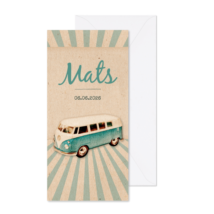 Geboorte retro busje aqua langwerpig - BK - Kaartimpressie