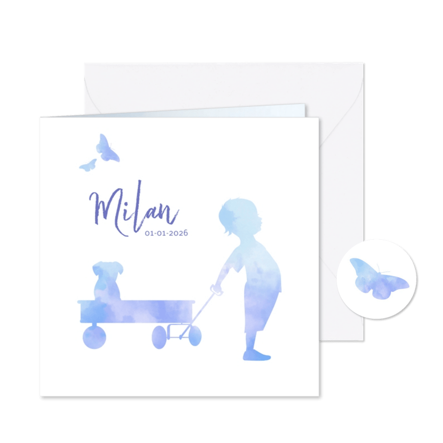 geboorte silhouet waterverf jongen avontuur - Kaartimpressie