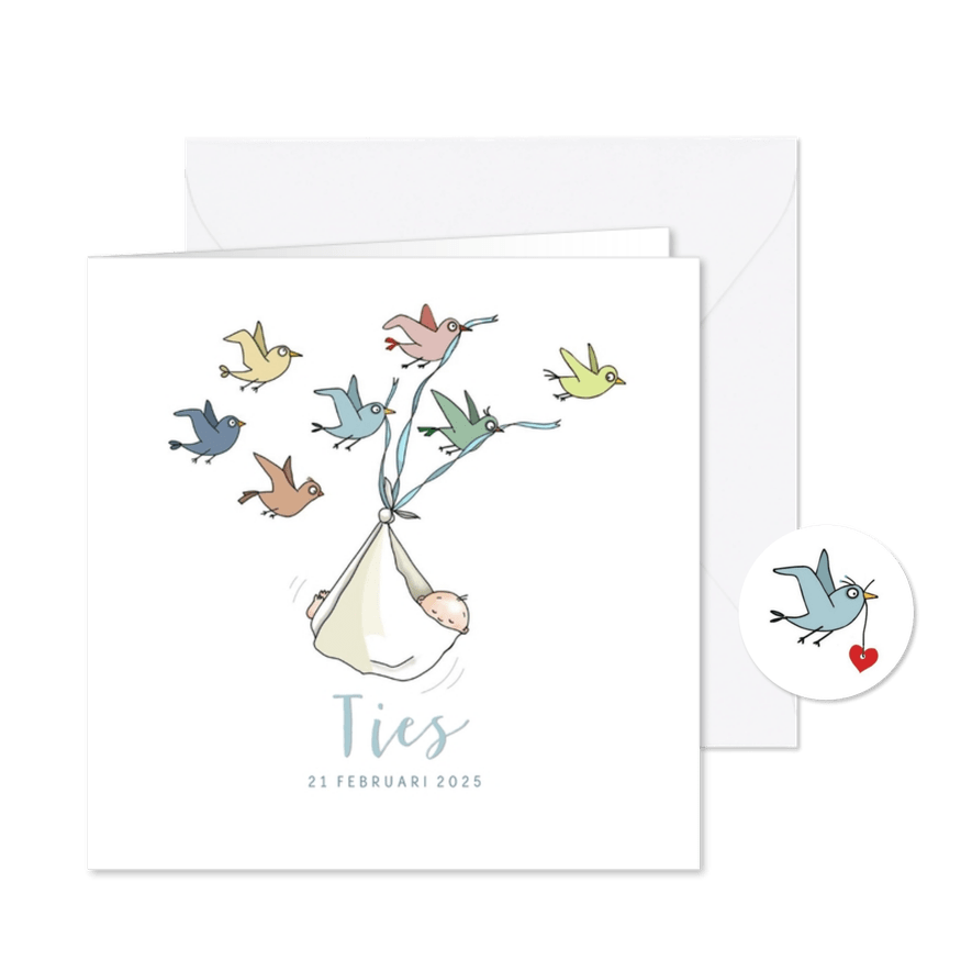 Geboorte - Vogeltjes brengen een jongetje - Kaartimpressie