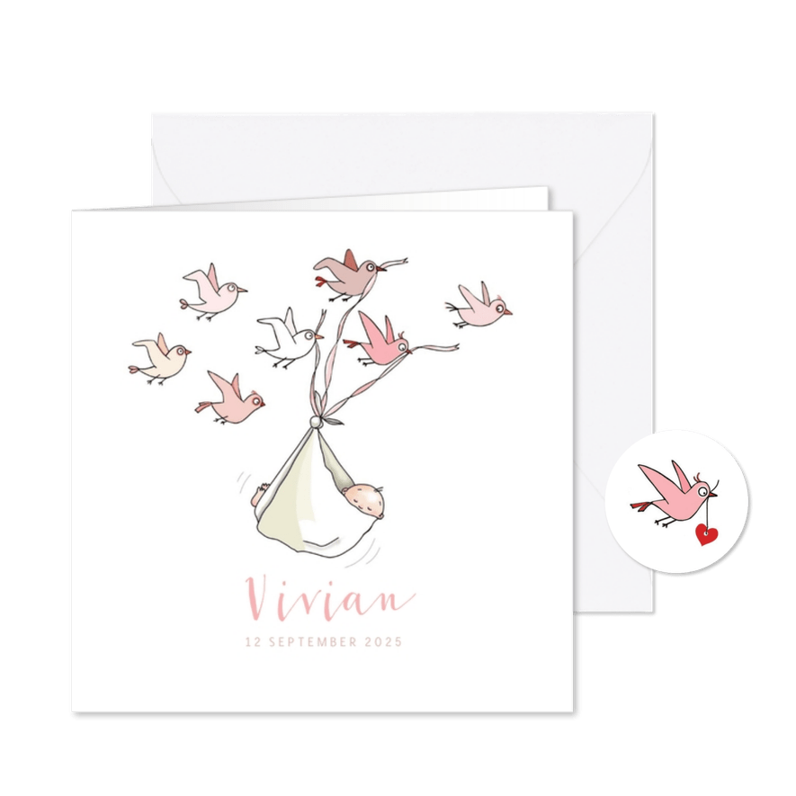 Geboorte - Vogeltjes brengen een meisje - Kaartimpressie