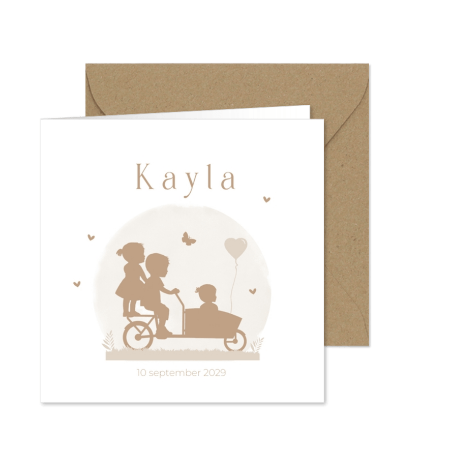 Geboortekaart bakfiets broer met zusje - Kaartimpressie