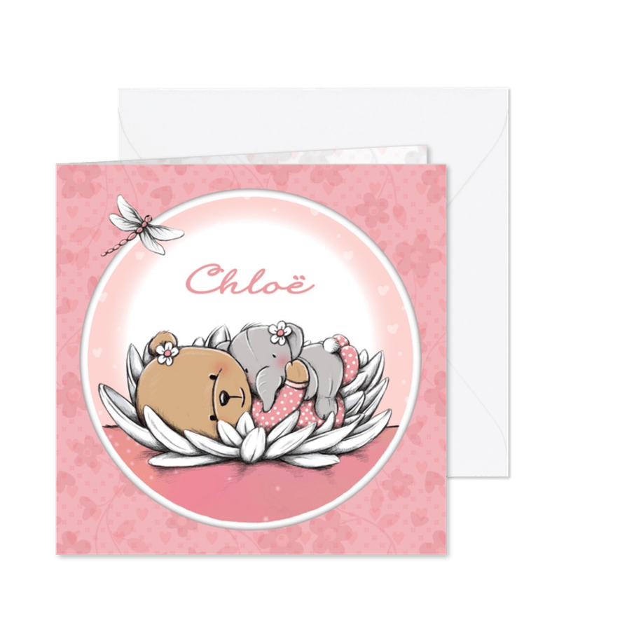 Geboortekaart beertje waterlelie - Kaartimpressie