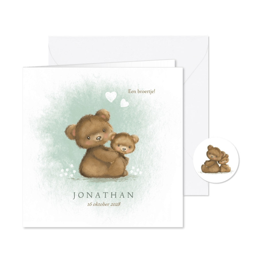 Geboortekaart beren tussen bloempjes - Kaartimpressie