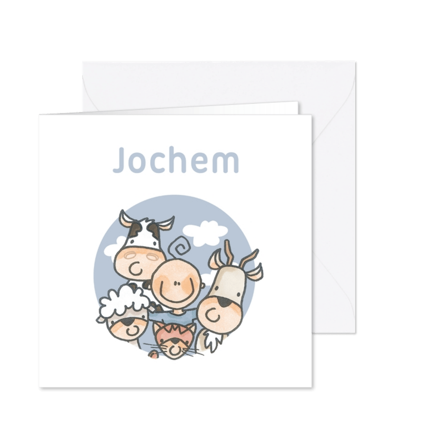 Geboortekaart Boerderijdieren Blauw - Kaartimpressie