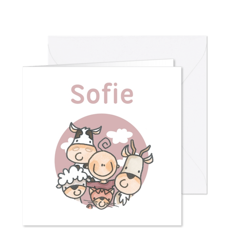Geboortekaart Boerderijdieren Roze - Kaartimpressie