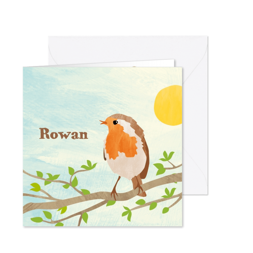 Geboortekaart boom roodborstje - Kaartimpressie
