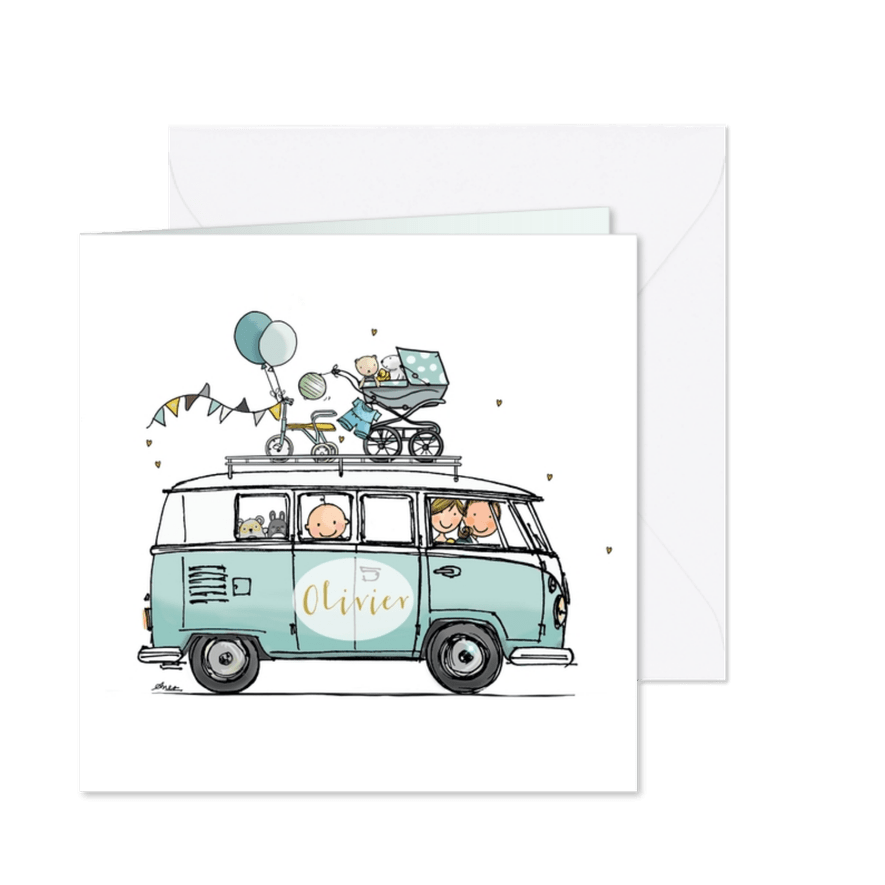 Geboortekaart busje mint av - Kaartimpressie