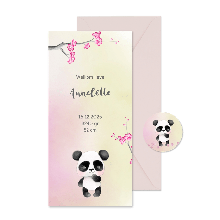 Geboortekaart-enkel Panda - Kaartimpressie