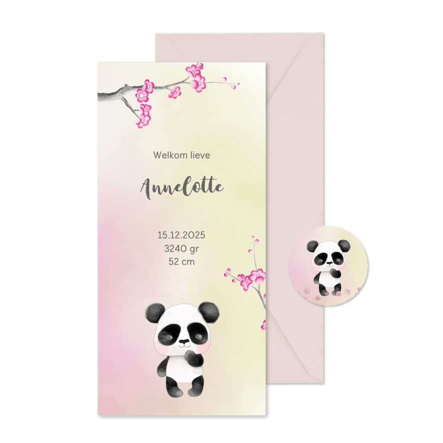 Geboortekaart-enkel Panda - Kaartimpressie