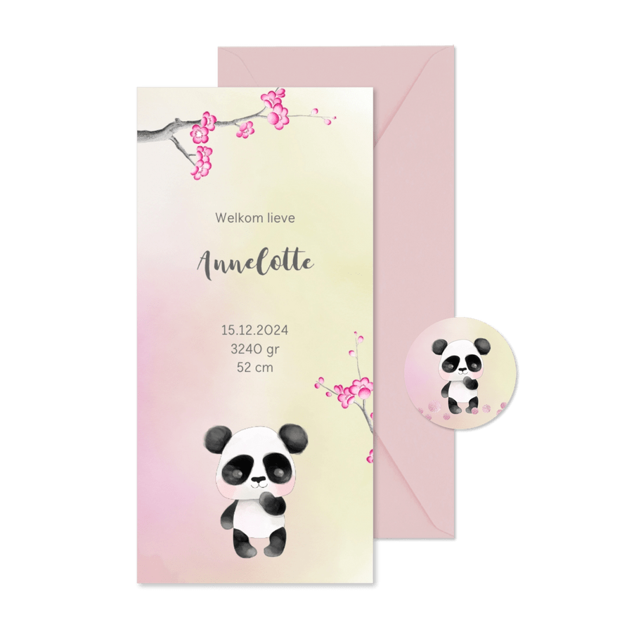 Geboortekaart-enkel Panda - Kaartimpressie