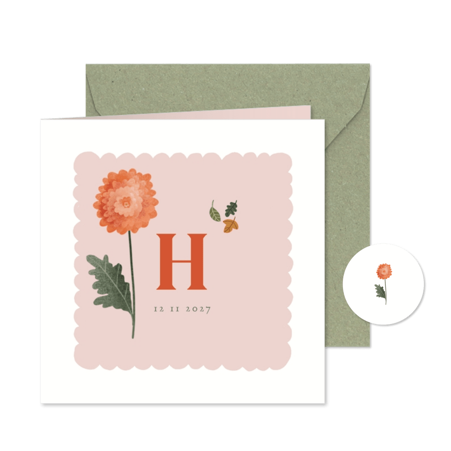 Geboortekaart geboortebloem chrysant november - Kaartimpressie