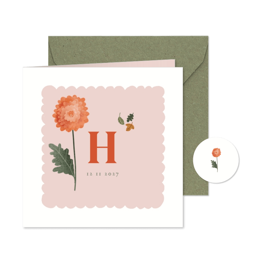 Geboortekaart geboortebloem chrysant november - Kaartimpressie