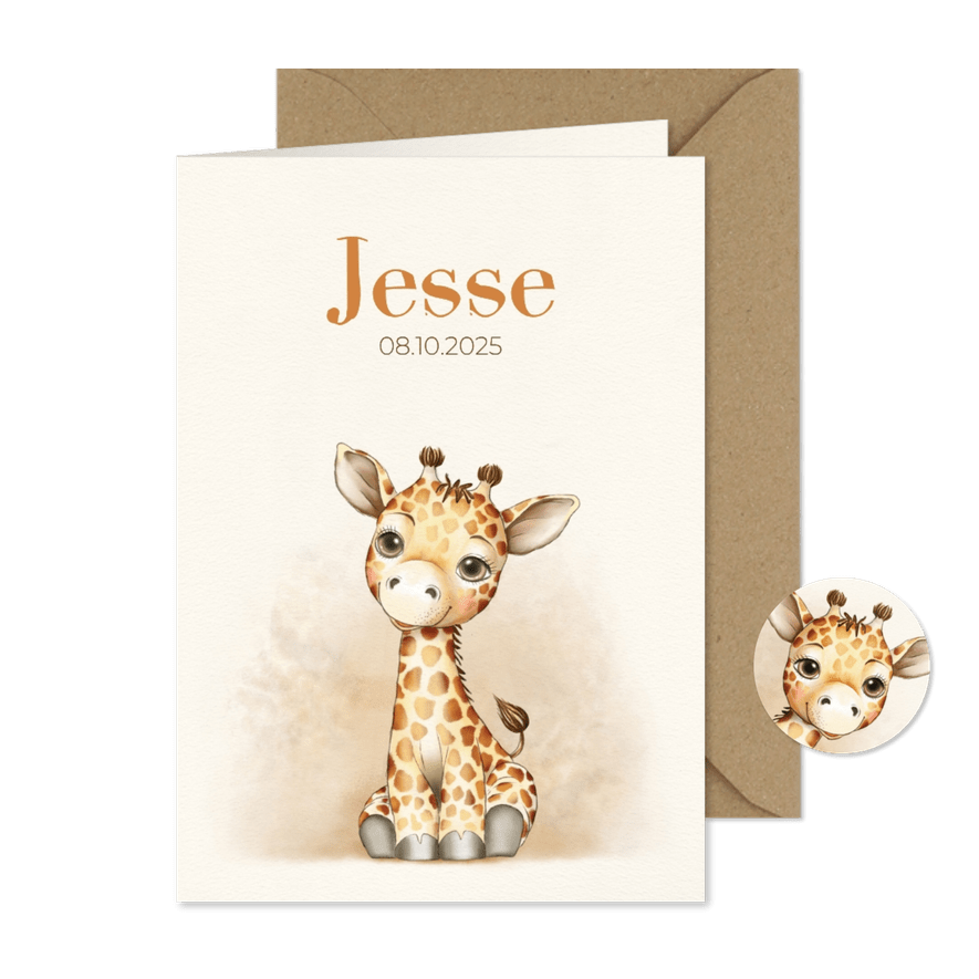 Geboortekaart giraf zittend - Kaartimpressie