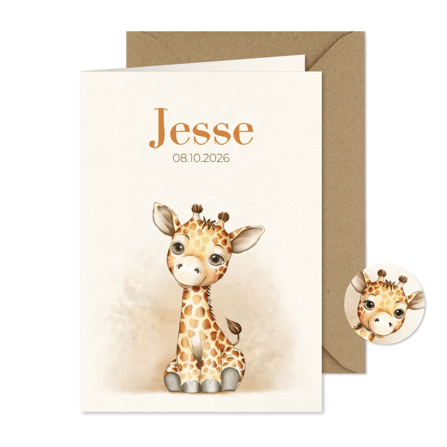 Geboortekaart giraf zittend - Kaartimpressie