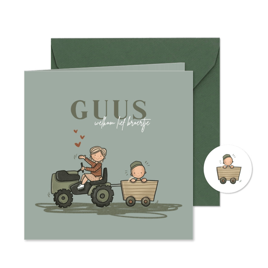 Geboortekaart hoera een broertje grote zus - Kaartimpressie