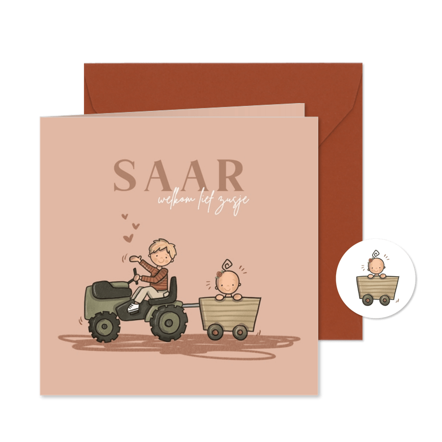 Geboortekaart Hoera een zusje op de boerderij - Kaartimpressie