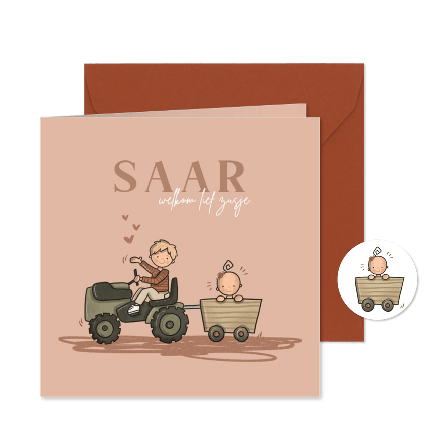 Geboortekaart Hoera een zusje op de boerderij - Kaartimpressie